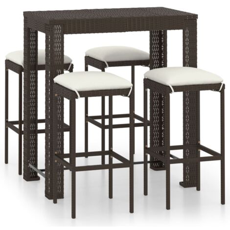 INLIFE Meuble de bar de jardin 5 pcs et coussins Résine tressée Marron (1/5)