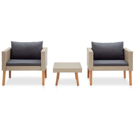 INLIFE Salon de jardin 3 pcs avec coussins Résine tressée Beige (1/5)