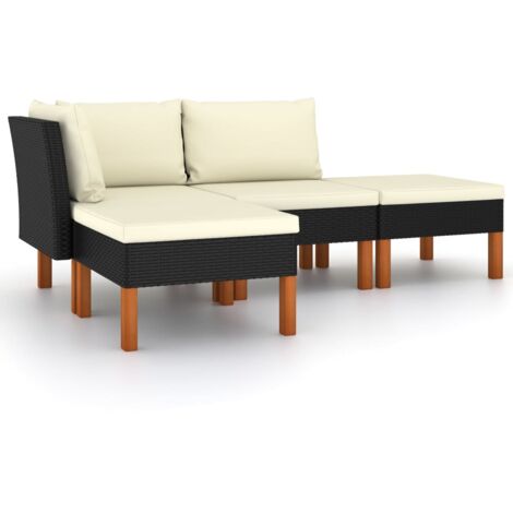 INLIFE Salon de jardin 4 pcs avec coussins Résine tressée Noir (1/5)