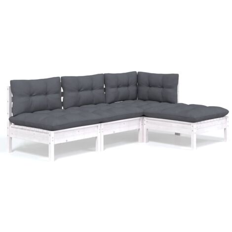 INLIFE Salon de jardin 4 pcs avec coussins Blanc Bois de pin (1/5)