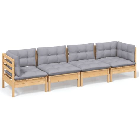 INLIFE Salon de jardin 4 pcs avec coussins gris Bois de pin massif (1/5)