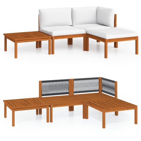 INLIFE Salon de jardin 4 pcs avec coussins Crème Bois d'acacia solide (1/5)