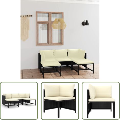 INLIFE Salon de jardin 5 pcs avec coussins Résine tressée Noir (1/5)