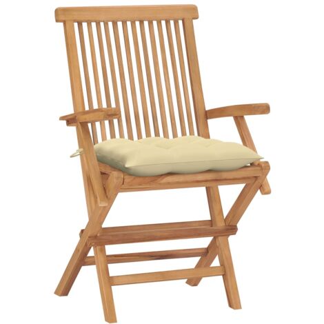 INLIFE Chaises de jardin avec coussins blanc crème 4 pcs Teck massif (1/5)