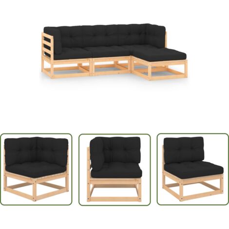 The Living Store Salon de jardin 4 pcs avec coussins Bois de pin massif - Salon De Jardin - Mobilier De Jardin - Meubles De Jardin - Set De Salon - Bois De Pin (1/5)