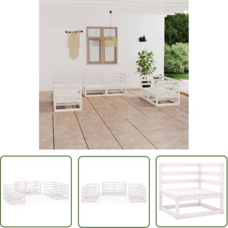 INLIFE Salon de jardin 6 pcs Blanc Bois de pin massif (1/5)