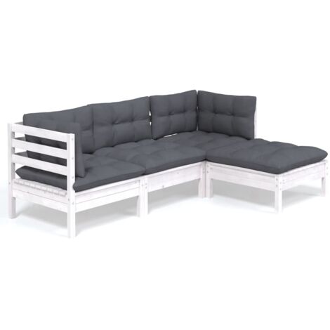 INLIFE Salon de jardin 4 pcs avec coussins Blanc Bois de pin (1/5)