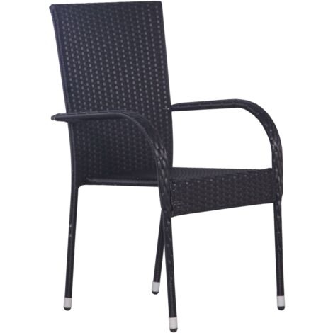 INLIFE Chaises empilables d'extérieur 6 pcs Résine tressée Noir (1/5)