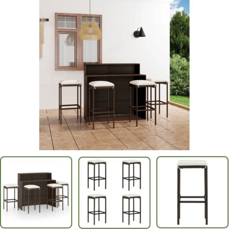 INLIFE Ensemble de bar de jardin avec coussins 5 pcs Marron (1/5)