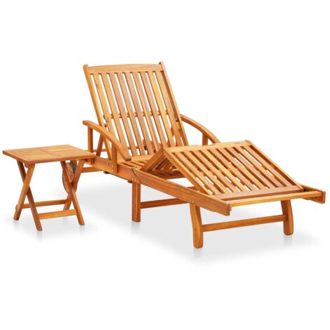 INLIFE Chaise longue de jardin avec table et coussin Bois d'acacia (1/5)