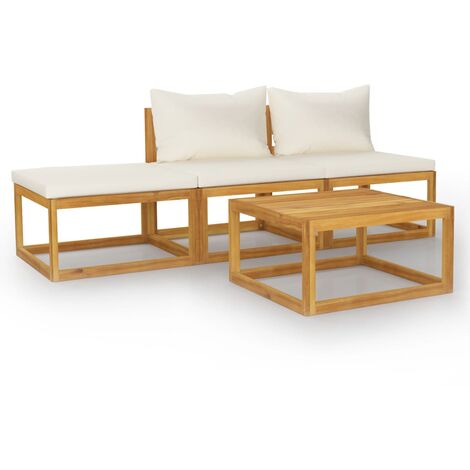 INLIFE Salon de jardin 4 pcs avec coussin Crème Bois d'acacia solide (1/5)
