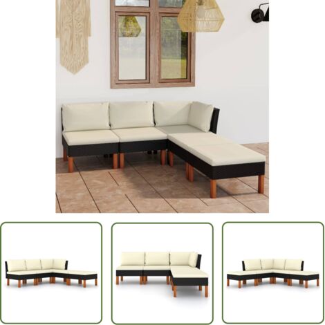 INLIFE Salon de jardin 5 pcs avec coussins Résine tressée Noir (1/5)