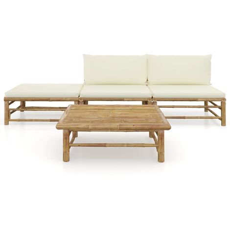 INLIFE Salon de jardin 4 pcs avec coussins blanc crème Bambou (1/5)