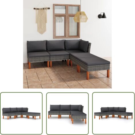 INLIFE Salon de jardin 5 pcs avec coussins Résine tressée Gris (1/5)