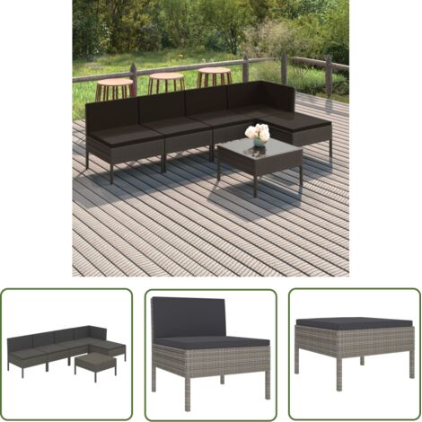 INLIFE Salon de jardin 6 pcs avec coussins Résine tressée Gris (1/5)