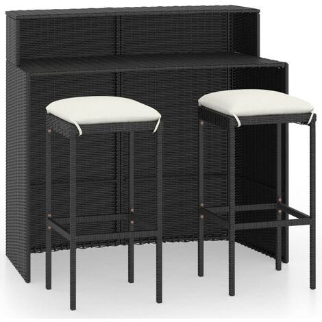 INLIFE Ensemble de bar de jardin avec coussins 3 pcs Noir (1/5)
