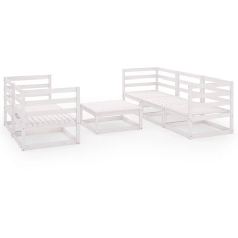 INLIFE Salon de jardin 6 pcs Blanc Bois de pin massif (1/5)