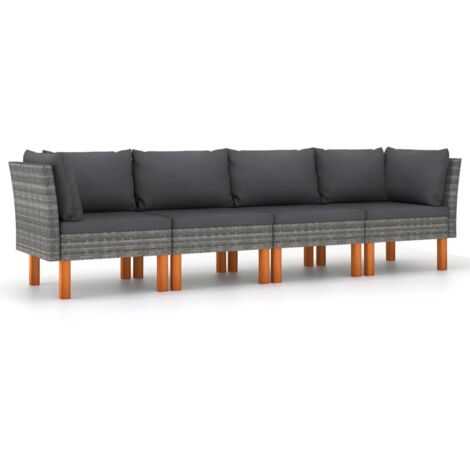 INLIFE Canapé de jardin à 4 places avec coussins Gris Résine tressée (1/5)