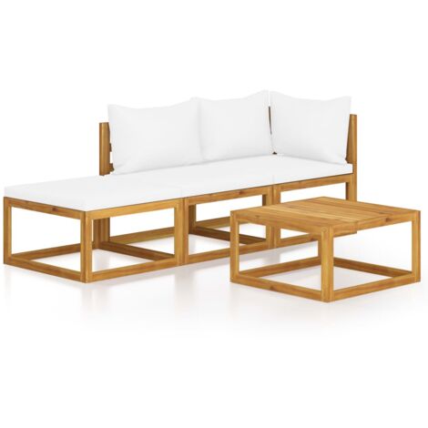 INLIFE Salon de jardin 4 pcs avec coussin Crème Bois d'acacia solide (1/5)