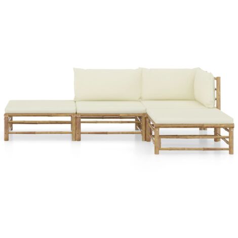 INLIFE Salon de jardin 4 pcs avec coussins blanc crème Bambou (1/5)