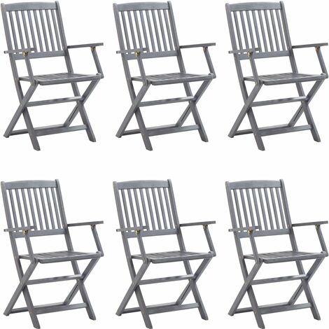 INLIFE Chaises pliables d'extérieur 6 pcs avec coussins Bois d'acacia (1/5)