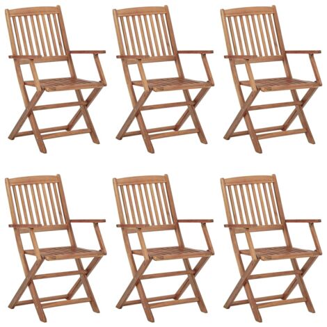 INLIFE Chaises pliables de jardin 6 pcs avec coussins Bois d'acacia (1/5)