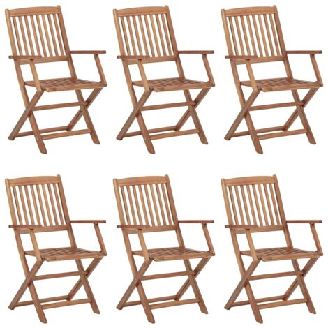 INLIFE Chaises pliables de jardin 6 pcs avec coussins Bois d'acacia (1/5)