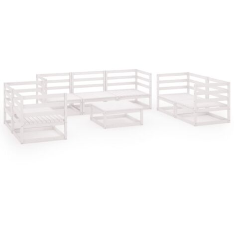 INLIFE Salon de jardin 8 pcs Blanc Bois de pin massif (1/5)