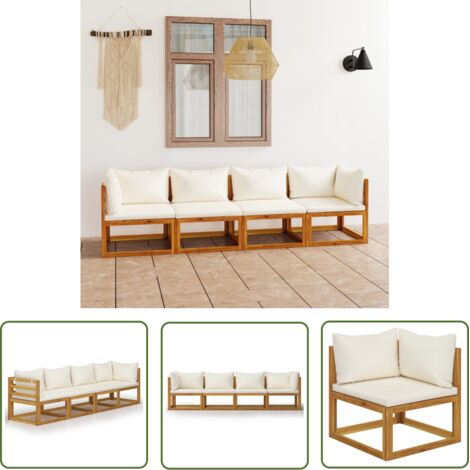 INLIFE Canapé de jardin à 4 places avec coussin Crème Bois d'acacia (1/5)