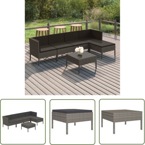 INLIFE Salon de jardin 6 pcs avec coussins Résine tressée Gris (1/5)