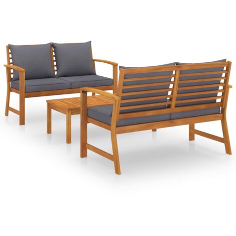 INLIFE Salon de jardin 3 pcs avec coussin Bois d'acacia solide (1/5)