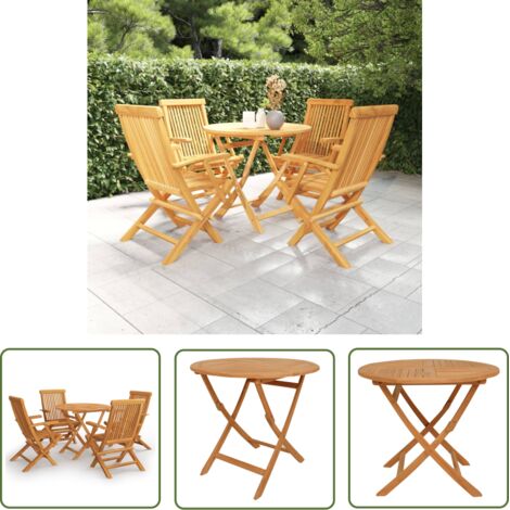 INLIFE Salon de jardin 5 pcs Bois de teck massif (1/5)