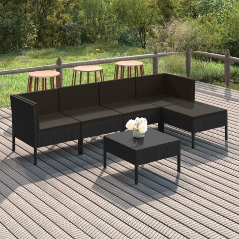 INLIFE Salon de jardin 6 pcs avec coussins Résine tressée Noir (1/5)