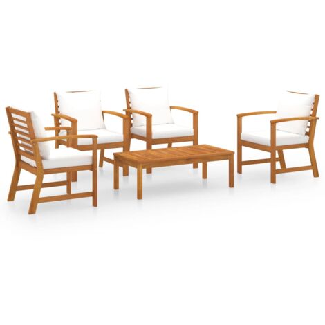INLIFE Salon de jardin 5 pcs avec coussin Bois d'acacia solide (1/5)