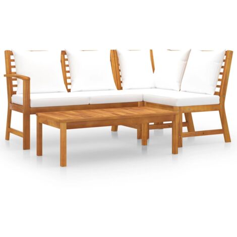INLIFE Salon de jardin 4 pcs avec coussin Crème Bois d'acacia solide (1/5)