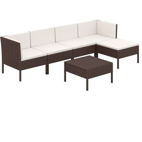 INLIFE Salon de jardin 6 pcs avec coussins Résine tressée Marron (1/5)