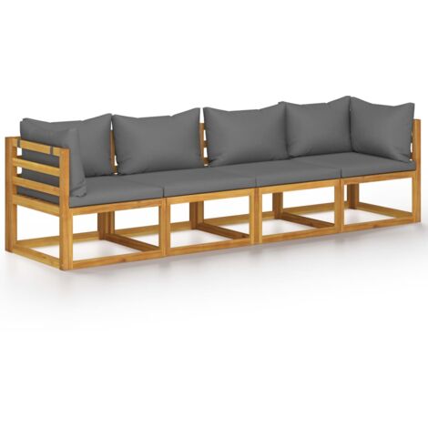INLIFE Canapé de jardin à 4 places avec coussin Bois d'acacia massif (1/5)