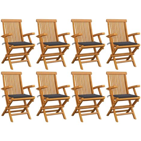 INLIFE Chaises de jardin avec coussins anthracite 8 pcs Teck massif (1/5)