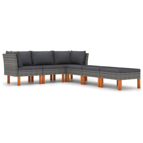 INLIFE Salon de jardin 6 pcs avec coussins Résine tressée Gris (1/5)