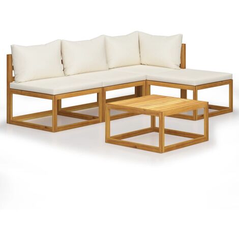 INLIFE Salon de jardin 5 pcs avec coussin Crème Bois d'acacia solide (1/5)