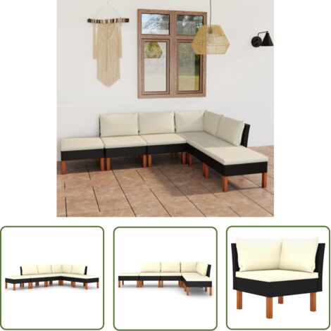 INLIFE Salon de jardin 6 pcs avec coussins Résine tressée Noir (1/5)