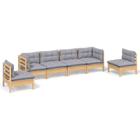 INLIFE Salon de jardin 6 pcs avec coussins gris Bois de pin massif (1/5)