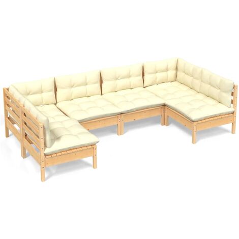 INLIFE Salon de jardin 6 pcs avec coussins crème Bois de pin massif (1/5)