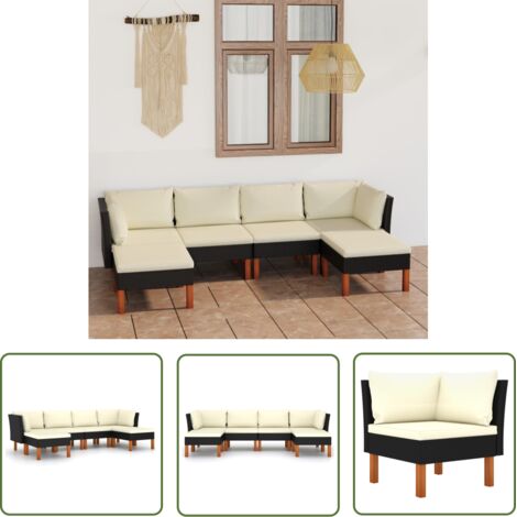 INLIFE Salon de jardin 6 pcs avec coussins Résine tressée Noir (1/5)