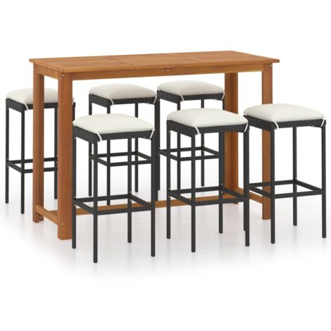 INLIFE Ensemble de bar de jardin avec coussins 7 pcs Noir (1/5)