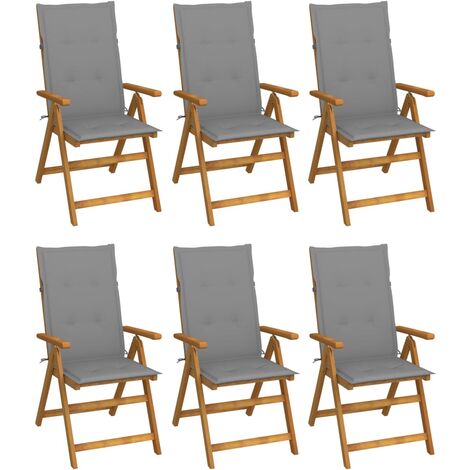 INLIFE Chaises pliables de jardin 6 pcs avec coussins Bois d'acacia (1/5)
