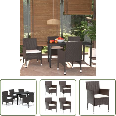 INLIFE Meubles à dîner de jardin et coussins 5 pcs Poly rotin Marron (1/5)