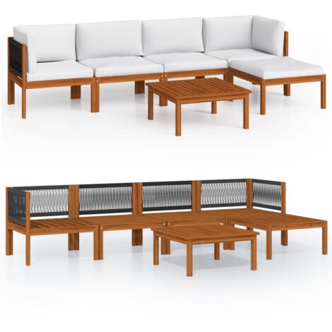 INLIFE Salon de jardin 6 pcs avec coussins Crème Bois d'acacia solide (1/5)
