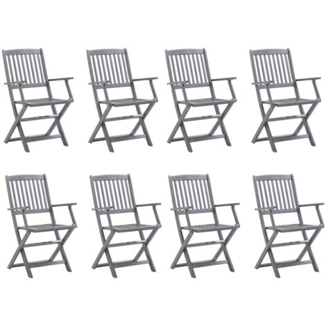 INLIFE Chaises pliables d'extérieur 8 pcs avec coussins Bois d'acacia (1/5)
