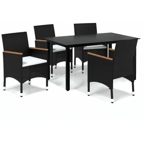 INLIFE Mobilier à dîner de jardin et coussins 5pcs Résine tressée Noir (1/5)